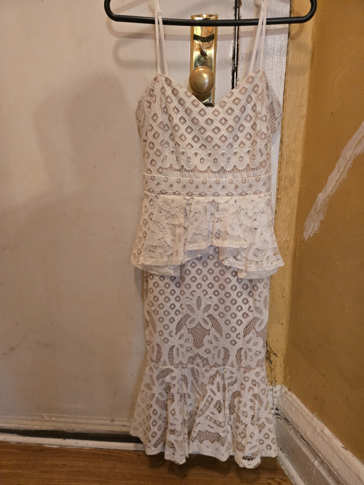 Boohoo Peplum White Lace Dress