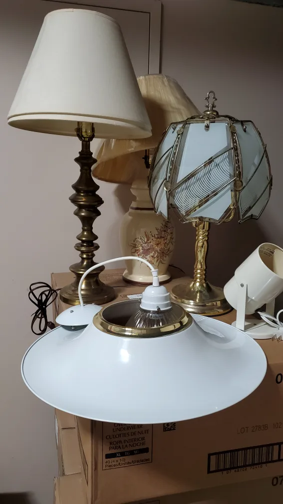 ( 4 ) LAMPS. 1- Brass Table Lamp with White Shade image indicator(4)