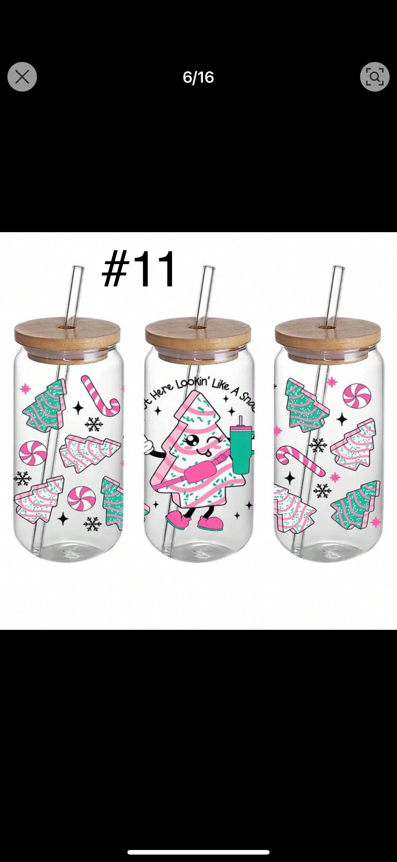 Christmas Themed Glass Tumblers with Straw and Bamboo Lid image indicator(7)
