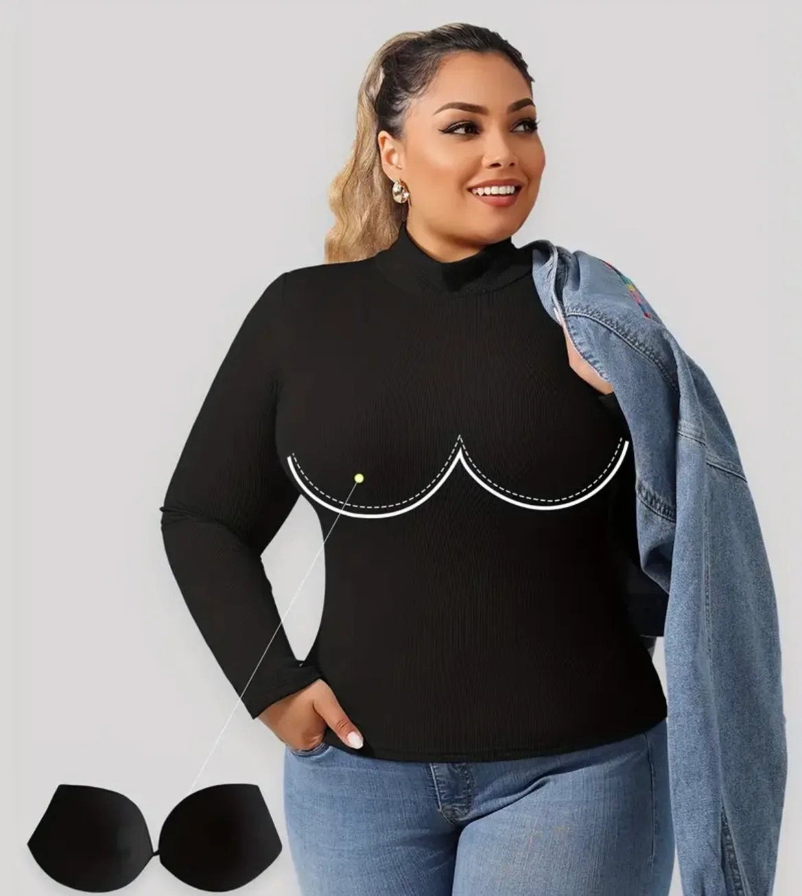 Size 18 turtleneck black warm fleece long sleeve top image indicator(3)