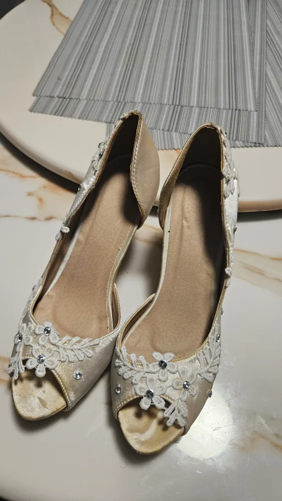 White Satin Bridal Heels thumbnail