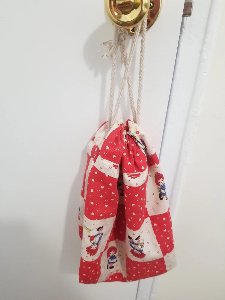 Vintage Raggedy Ann Drawstring Bag, homemade