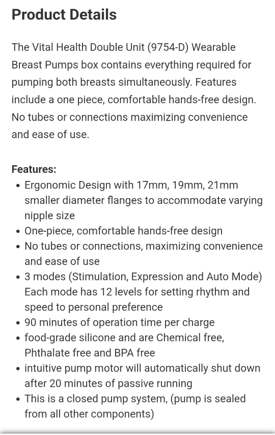 Vital Health Double Electric Breast Pump - photo 3