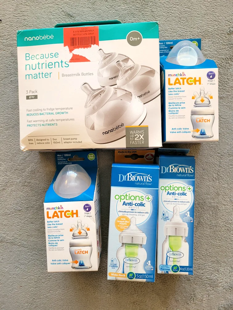 Set of Breastmilk Baby Bottles nanobebe, munchkin, Dr Browns thumbnail