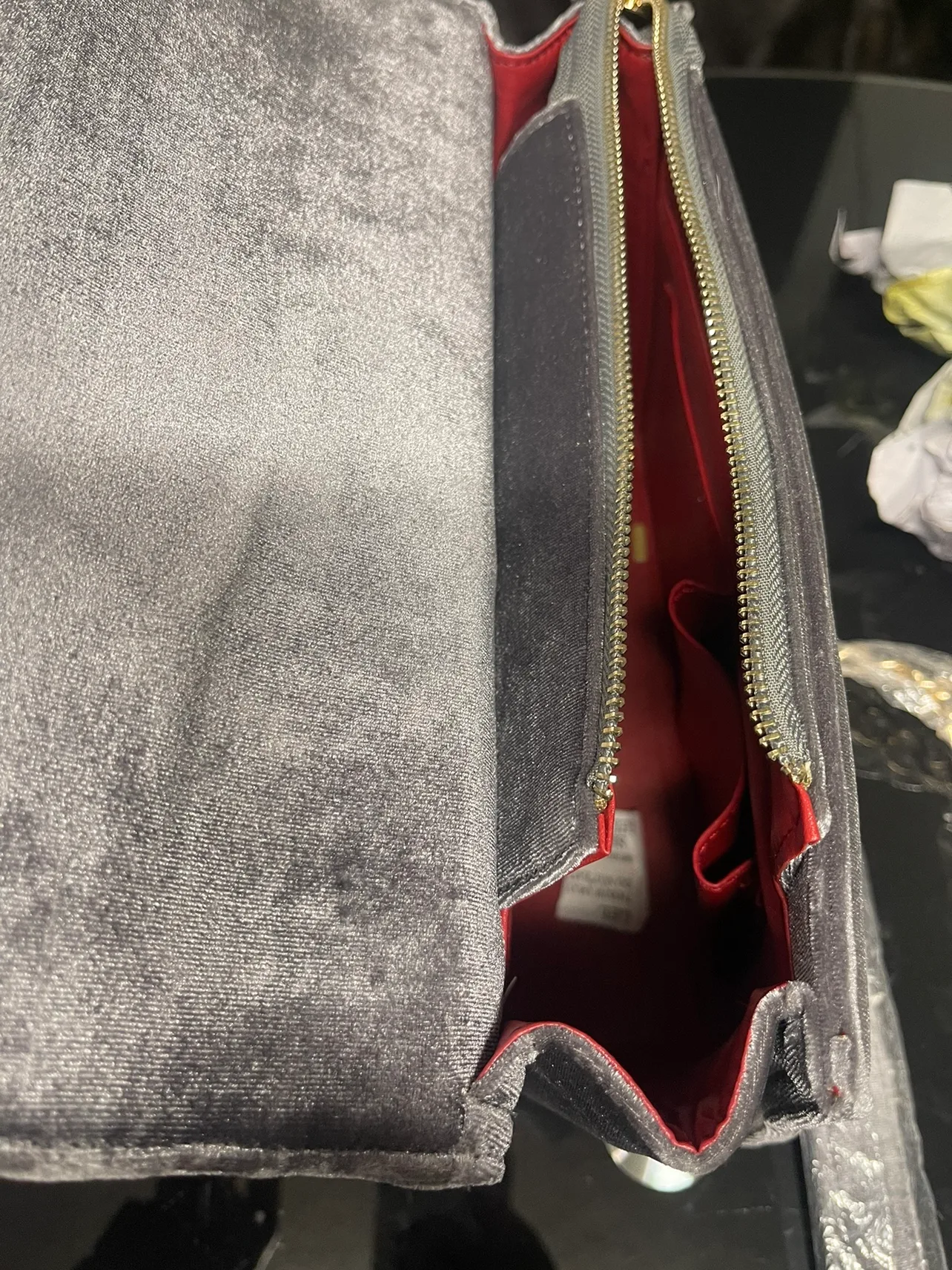 (NEW) Grey Velvet Chain Strap Purse image indicator(5)