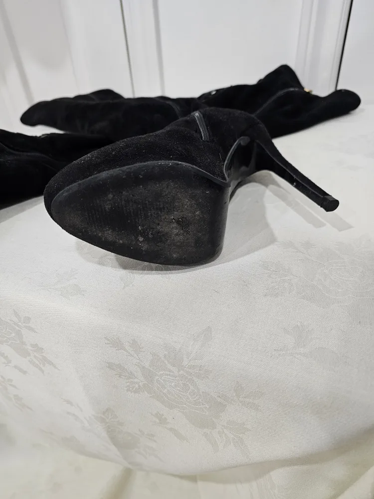 Black Suede Over-the-Knee Boots with Lace-Up Detail image indicator(4)