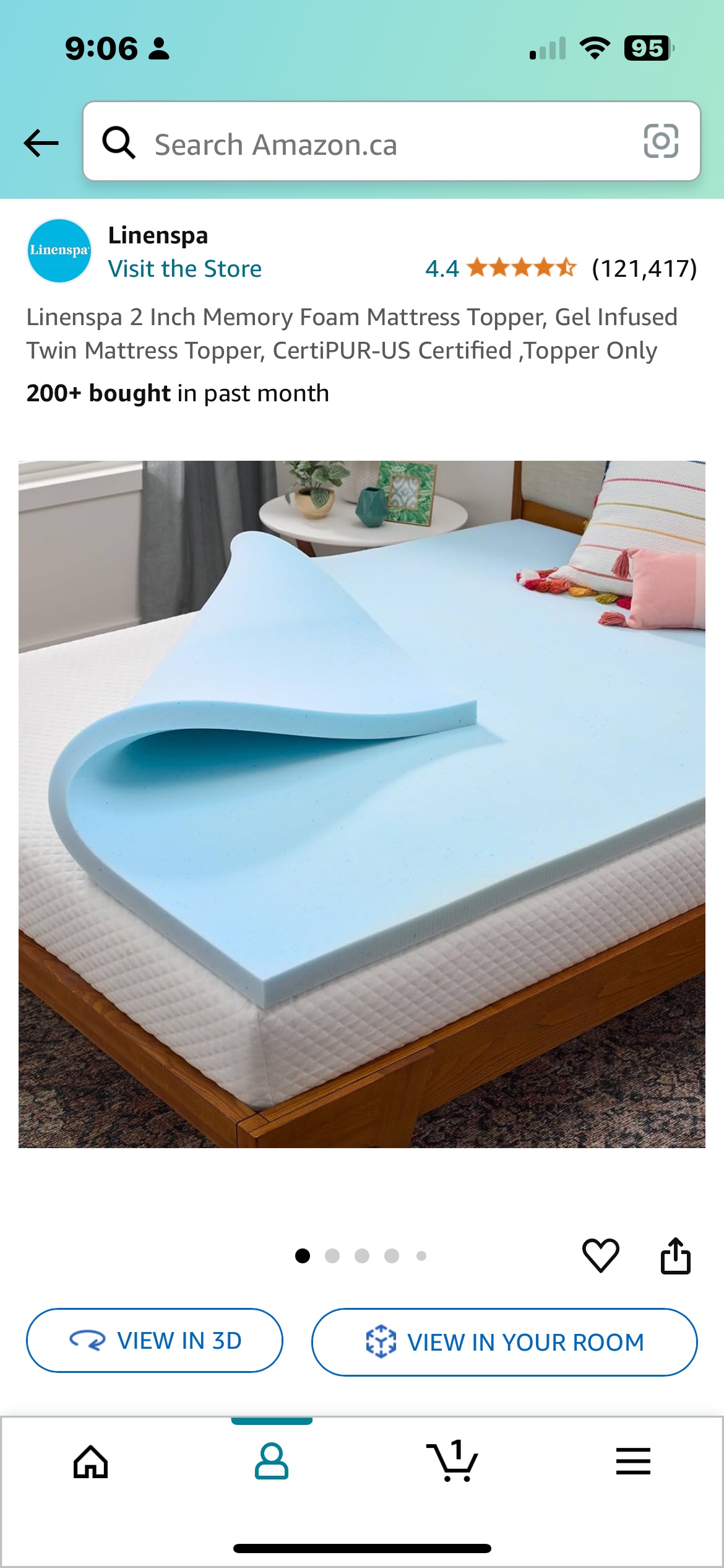 Mattress topper, 2 inch memory foam