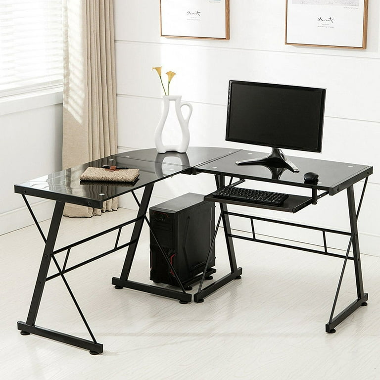 L-Shaped Glass Computer Desk