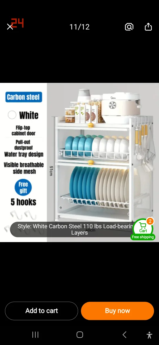 White 3 Tier Dish Rack with Pull Out Tray image indicator(2)