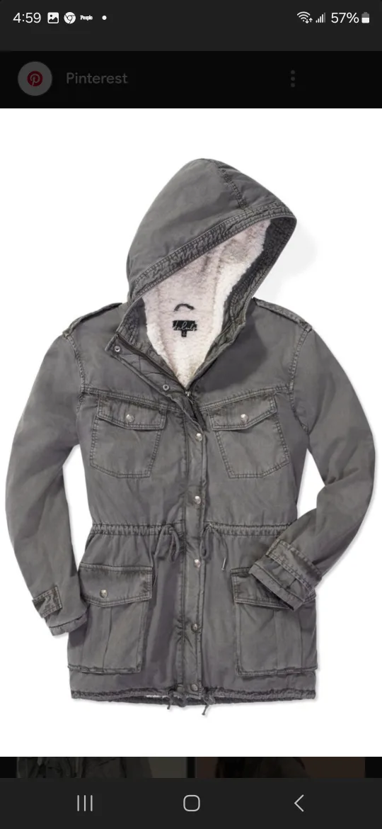 Fleece lined, grey,  hooded jacket thumbnail