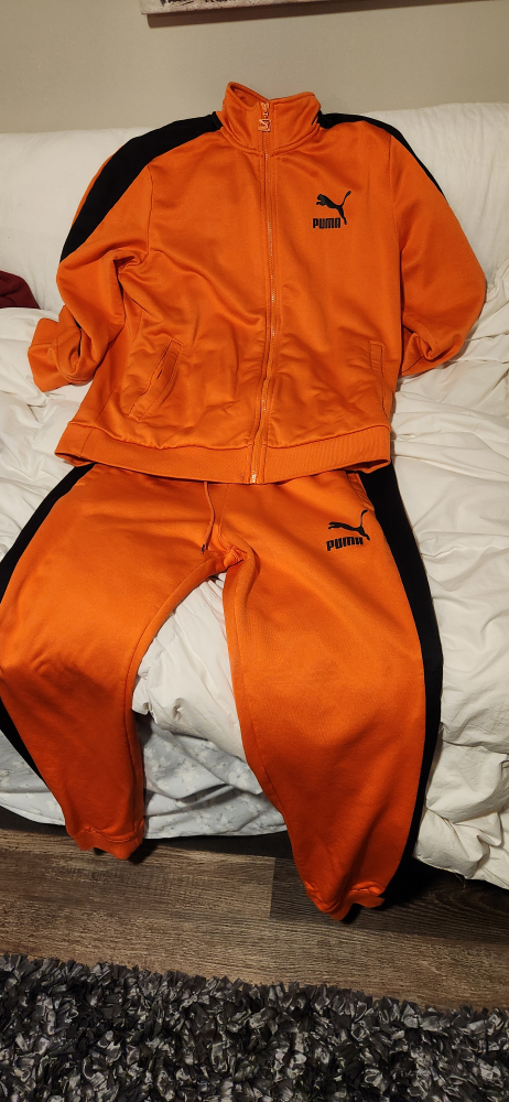 Men's Puma Tracksuit - Orange and Black - Size L