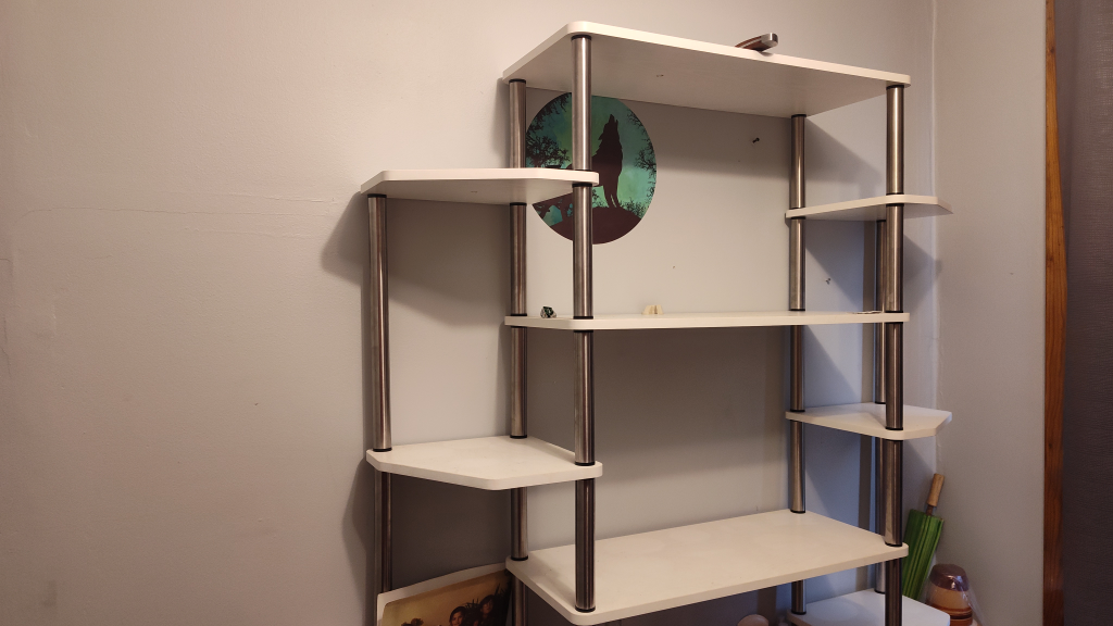 White 4-Shelf Bookcase with Metal Supports