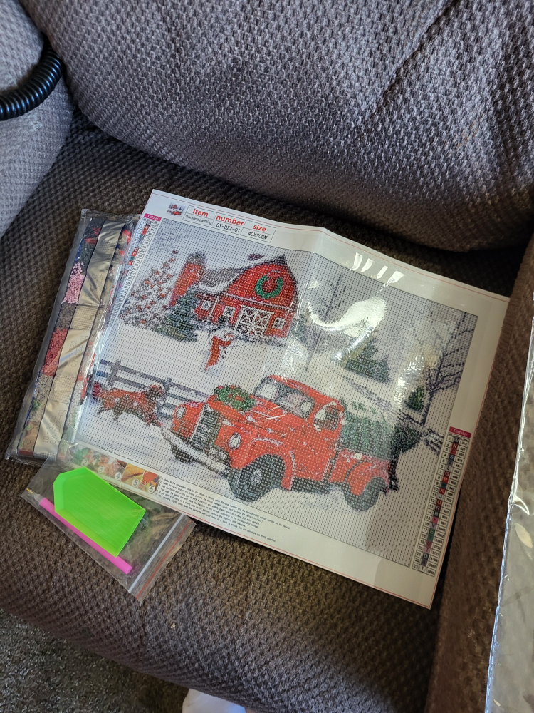 Diamond Painting Kit - Red Truck and Barn Winter Scene