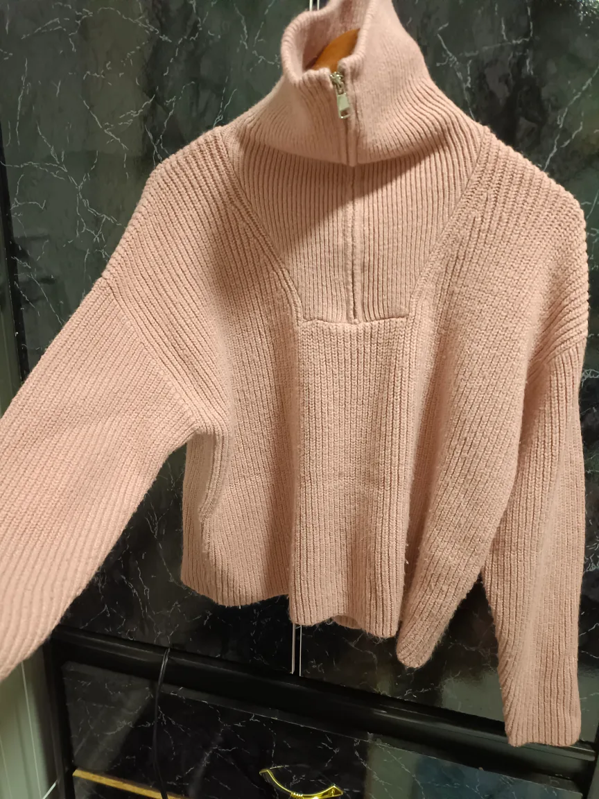 Pink Knit Sweater with Zipper (Moving Sale) image indicator(2)