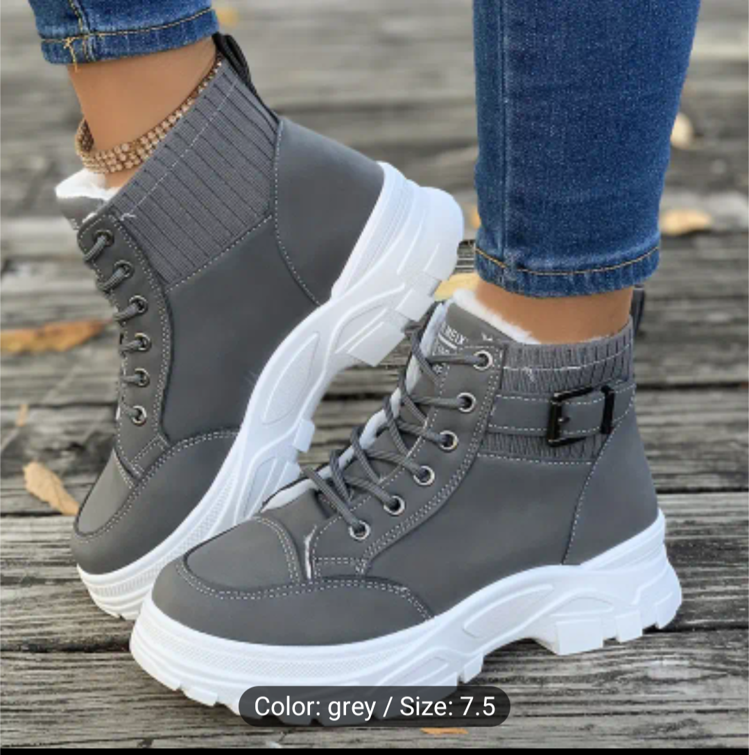 Grey  Winter Platform Ankle Boots