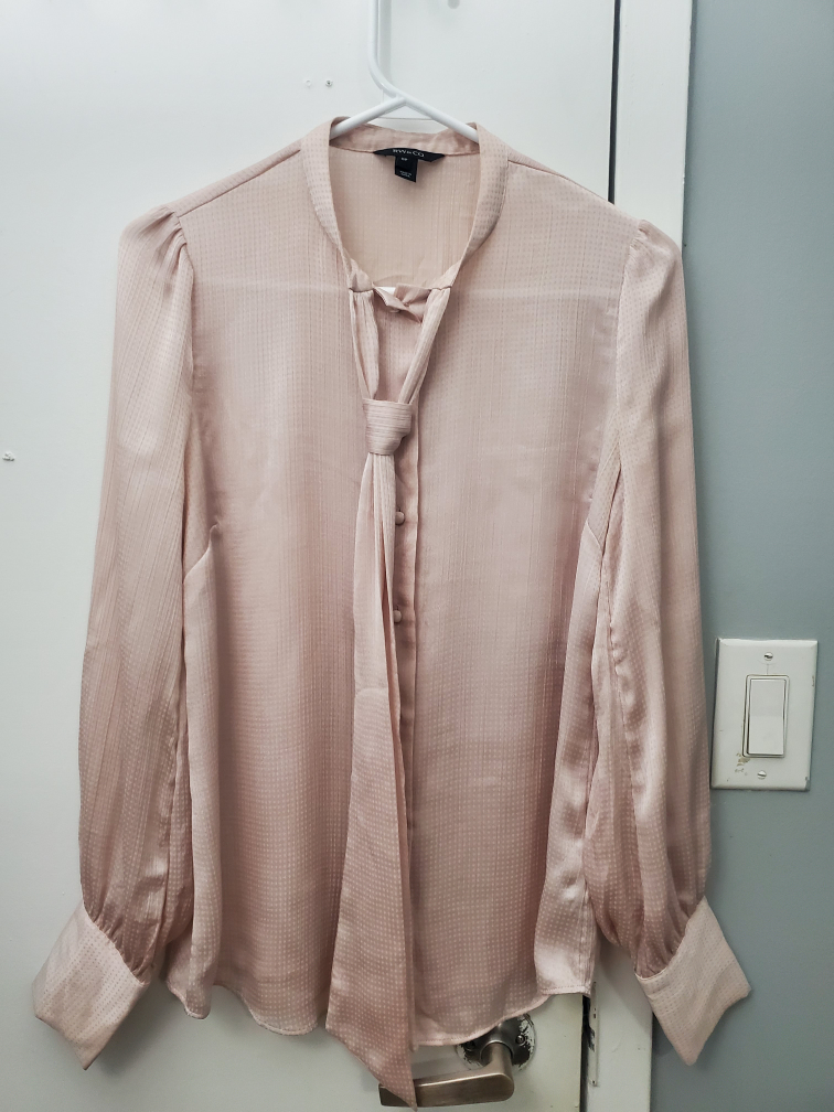 Rw & Co. Pink Satin Blouse with Tie