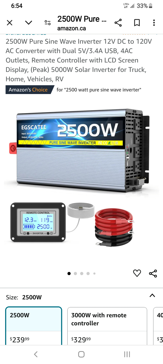Solar 2500W Pure Sine Wave Inverter 12V DC to 120V AC Converter - photo 3