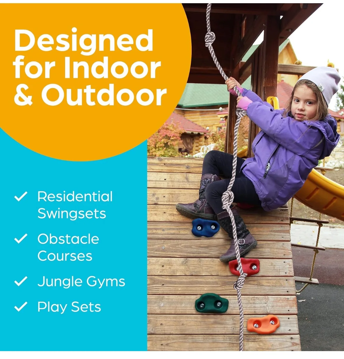 25 Rock Climbing Holds with Rope for DIY Playground thumbnail