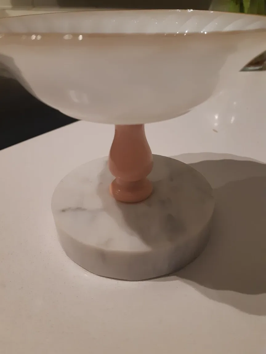New white marble pedestal bowl $20. Art decorative bowl $20. image indicator(2)