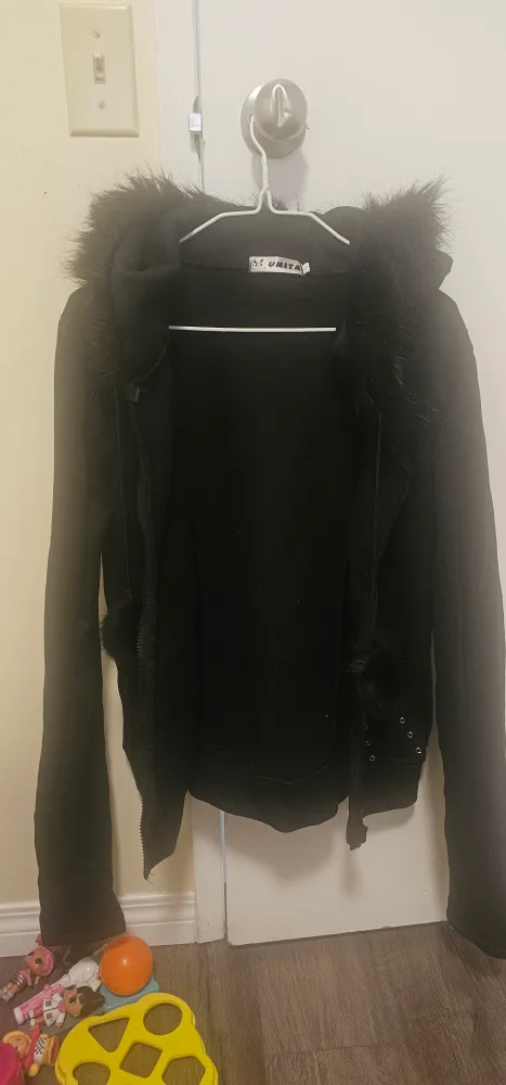 Black Faux Fur Hooded Jacket thumbnail