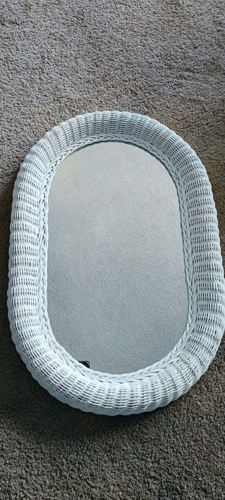 White Wicker Oval Mirror