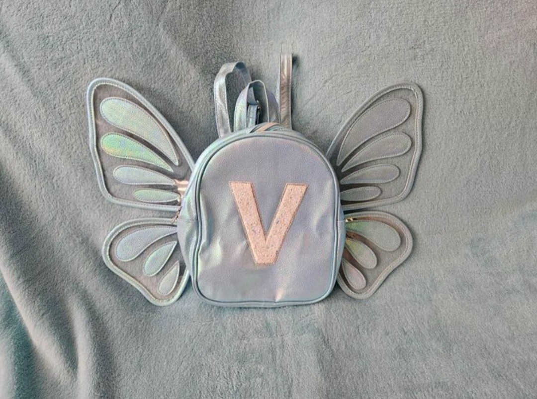 Justice small blue Butterfly Backpack Letter V