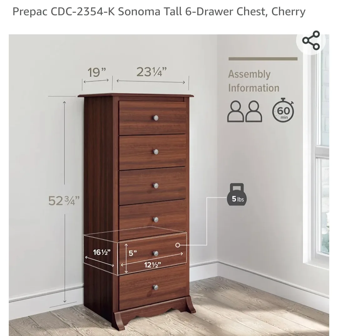Prepac Sonoma Tall 6-Drawer Chest thumbnail