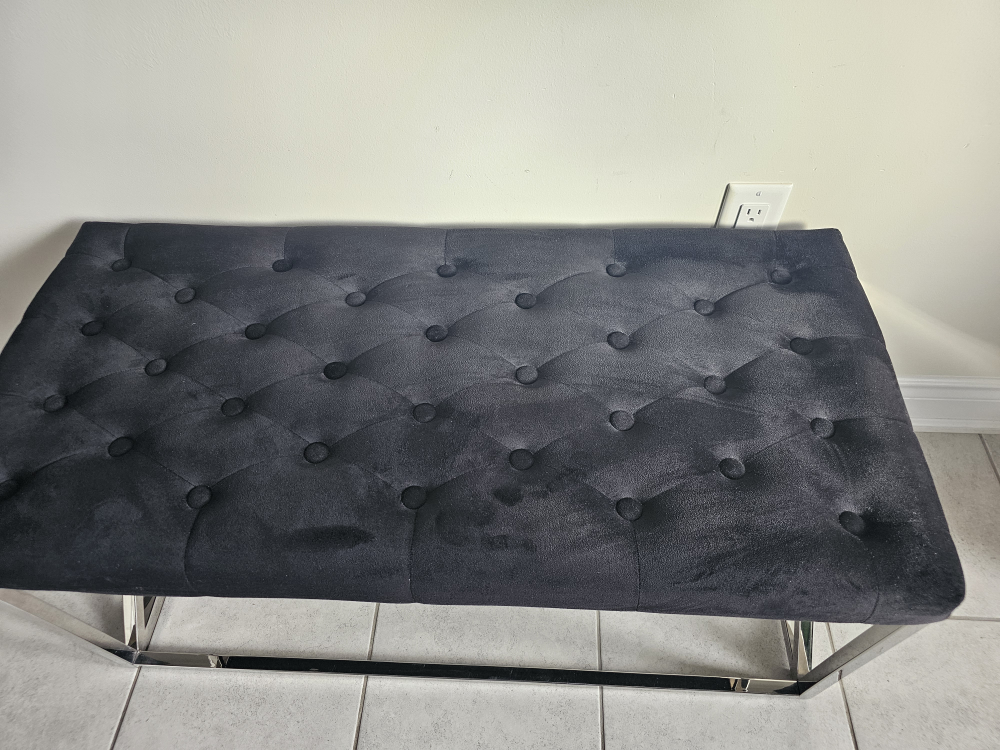 Black Velvet Upholstered Bench with Silver Legs - photo 2