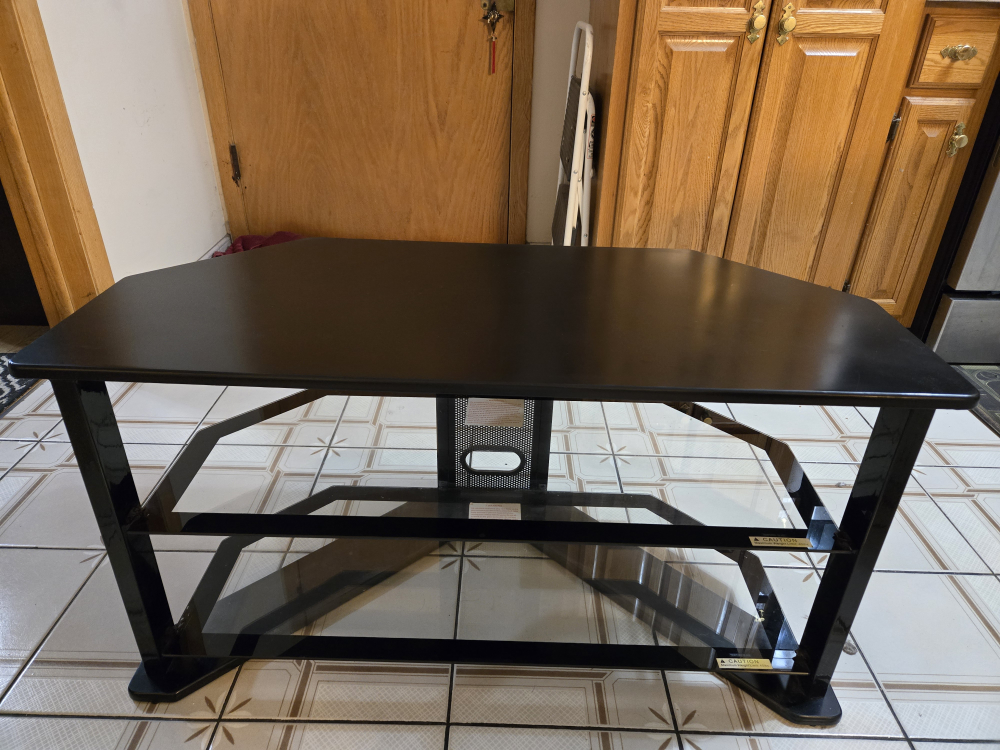 Black Corner TV Stand with Glass Shelves
