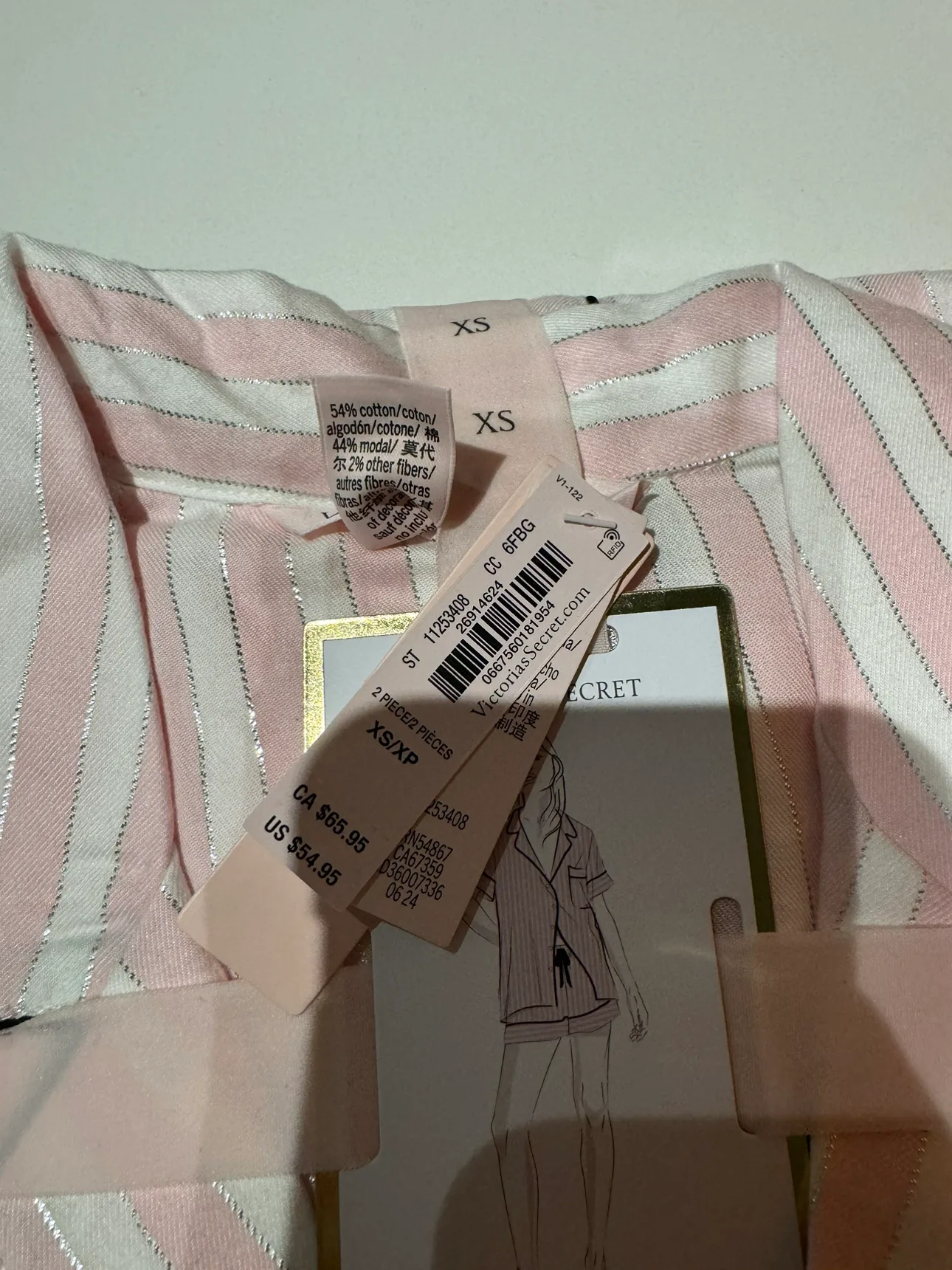 Victoria's Secret Pink and White Striped Flannel Pajama Set - XS image indicator(4)