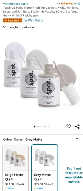 Spot Touch-Up Wall Paint 3-Pack (Gray Matte) image indicator(2)