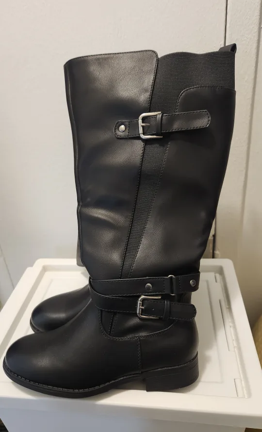 👢👢Black Women's Wide Calf Knee High Boots image indicator(2)