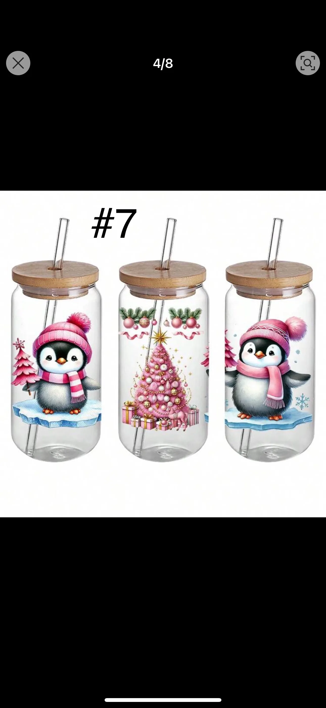 Christmas Themed Glass Tumblers with Straw and Bamboo Lid image indicator(4)