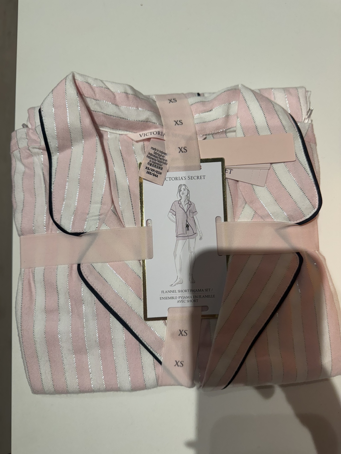 Victoria's Secret Pink and White Striped Flannel Pajama Set - XS