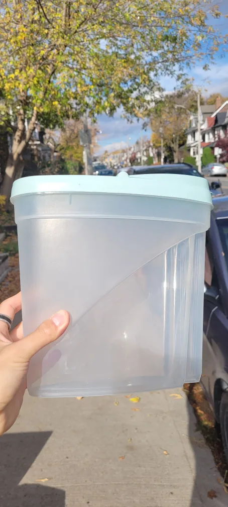 Clear Plastic Storage Container with Light Blue Lid thumbnail