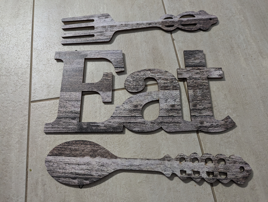 Wooden Eat Sign with Fork and Spoon - photo 2