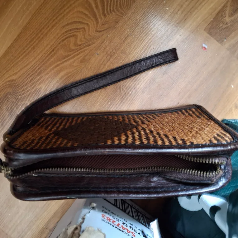 Brown Leather Clutch with Woven Detail image indicator(4)