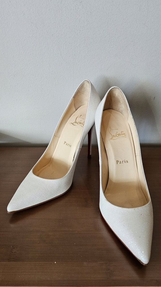 Christian Louboutin So Kate White Glitter Pumps