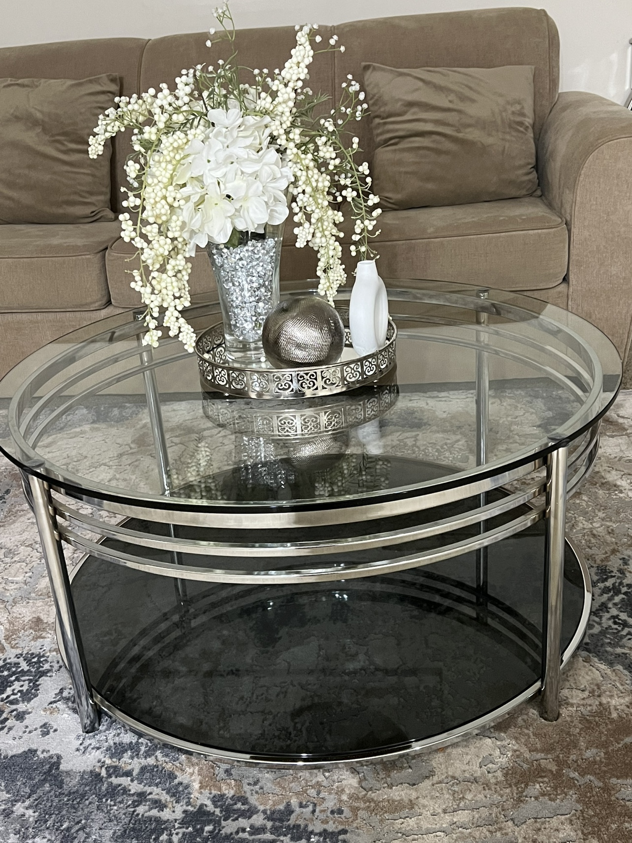 Glass Coffee Table with Metal Base