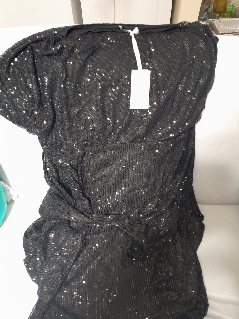 Grace Karin Black Sequined Dress with Tie