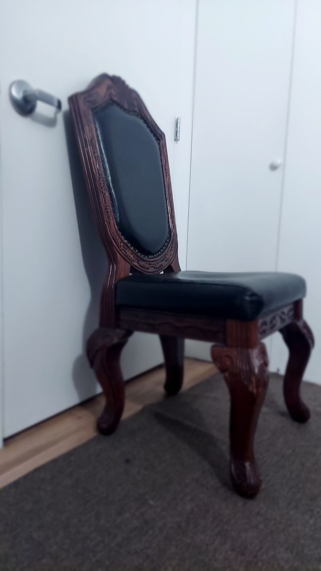🥕 Carved Wooden Dining Chair with Black Leather Seat - photo 2
