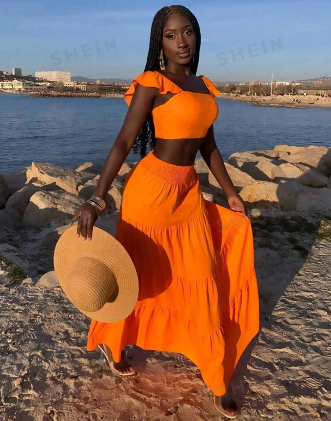 Orange Crop Top and Skirt Set image indicator(3)