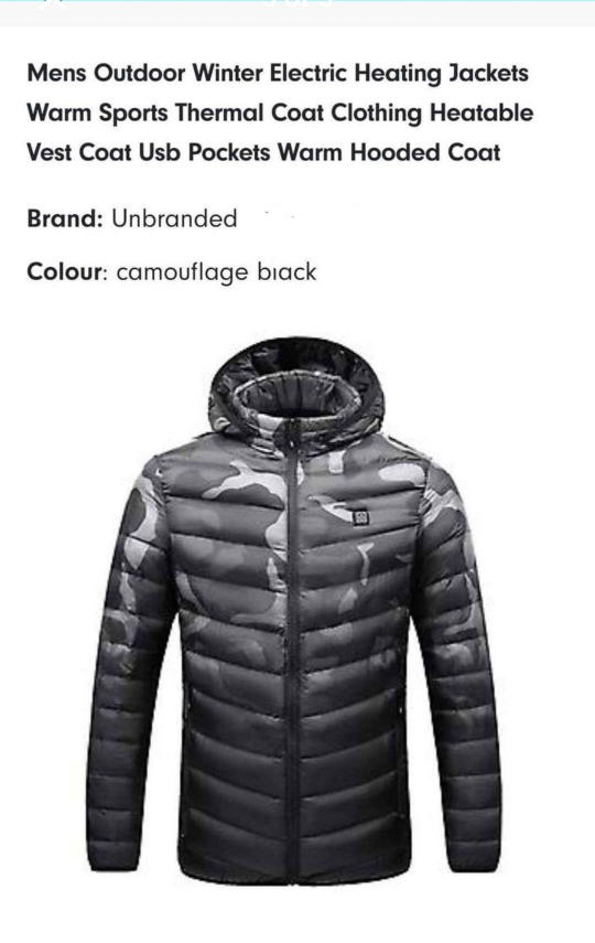 Mens Heated Jacket, Camo, Electric, USB