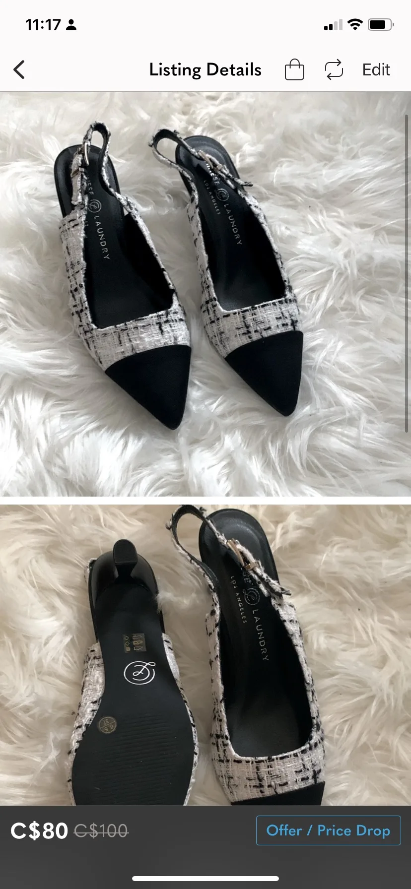Chinese Laundry Black and White Tweed Slingback Heels image indicator(2)