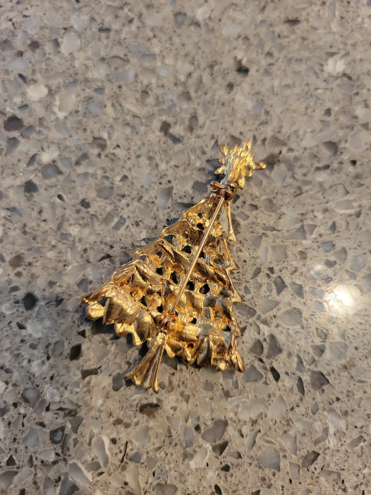 Gold Tone Christmas Tree Brooch Pin image indicator(2)