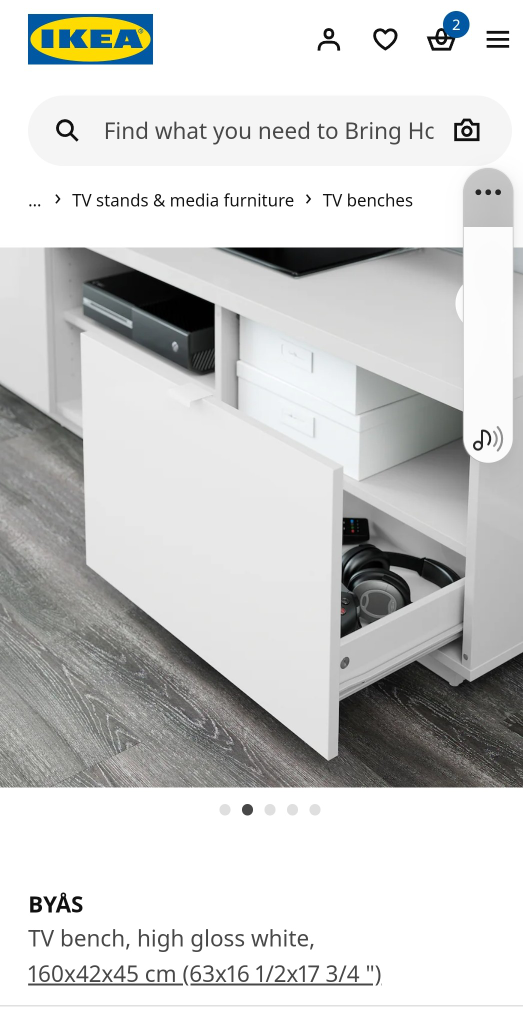 IKEA BYÅS TV Bench, High Gloss White - photo 3