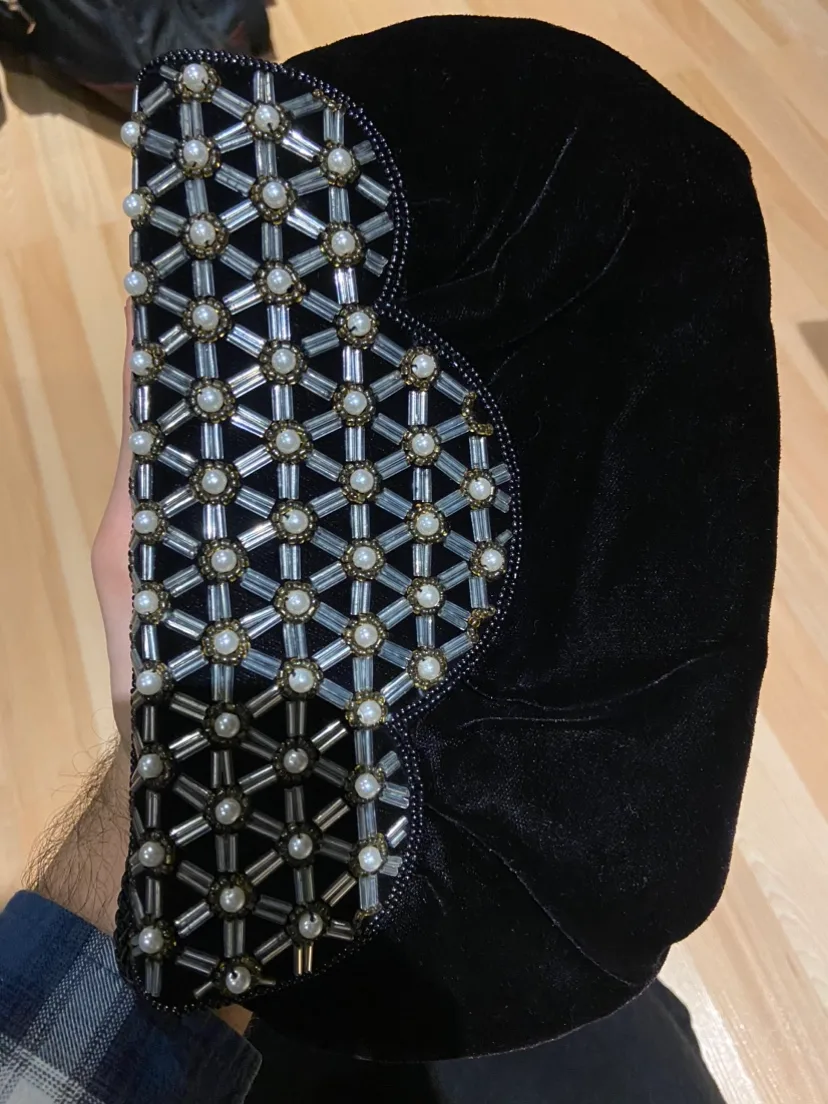 Black Evening Clutch Bag with Beaded Detail image indicator(2)