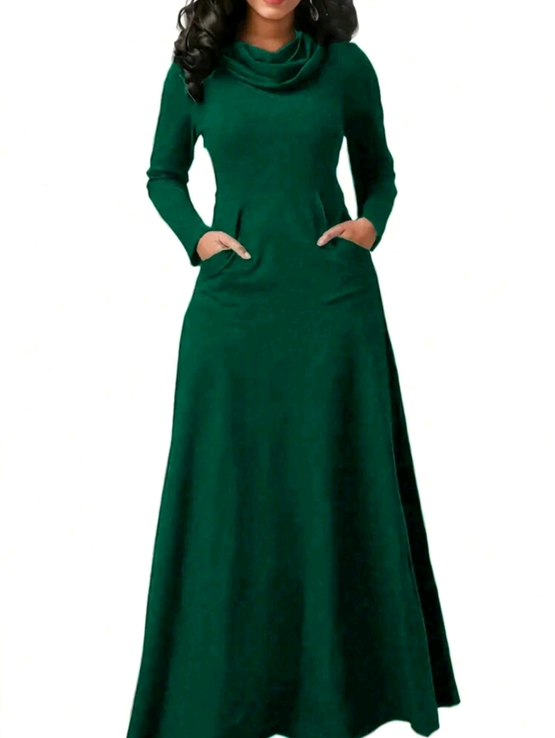 Green Long Sleeve Maxi Dress with Pockets