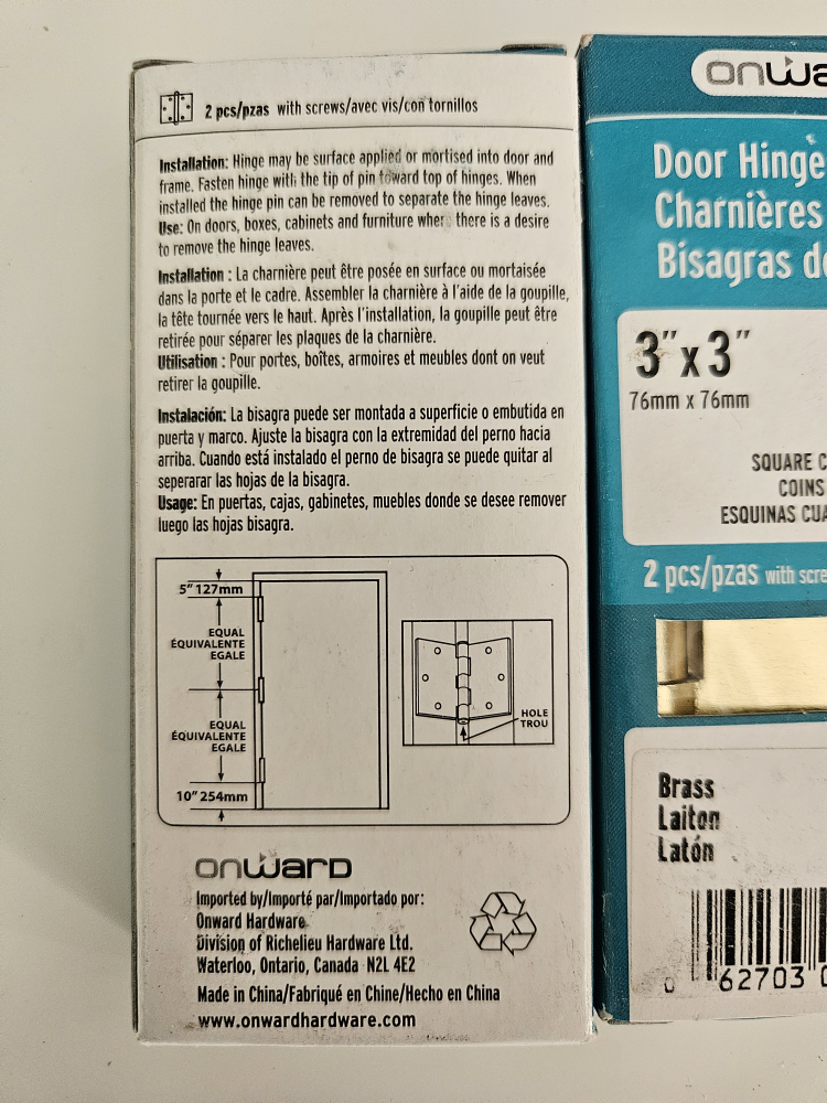 Onward 3'' x 3'' Brass Door Hinges (2 Pack) - photo 4