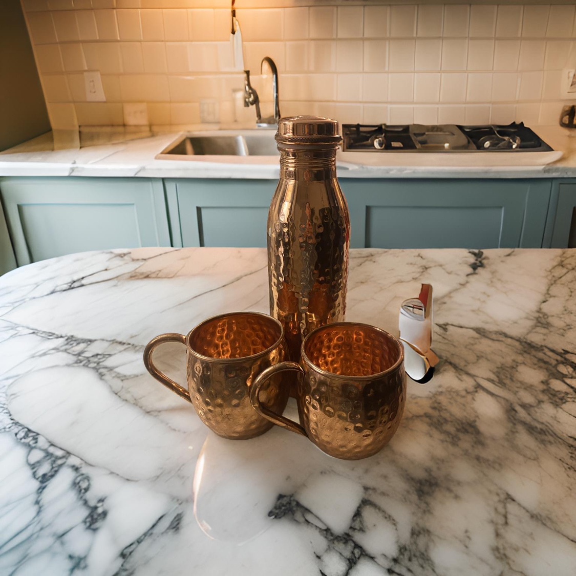24oz 100% Copper water bottle and Moscow Mule Mugs